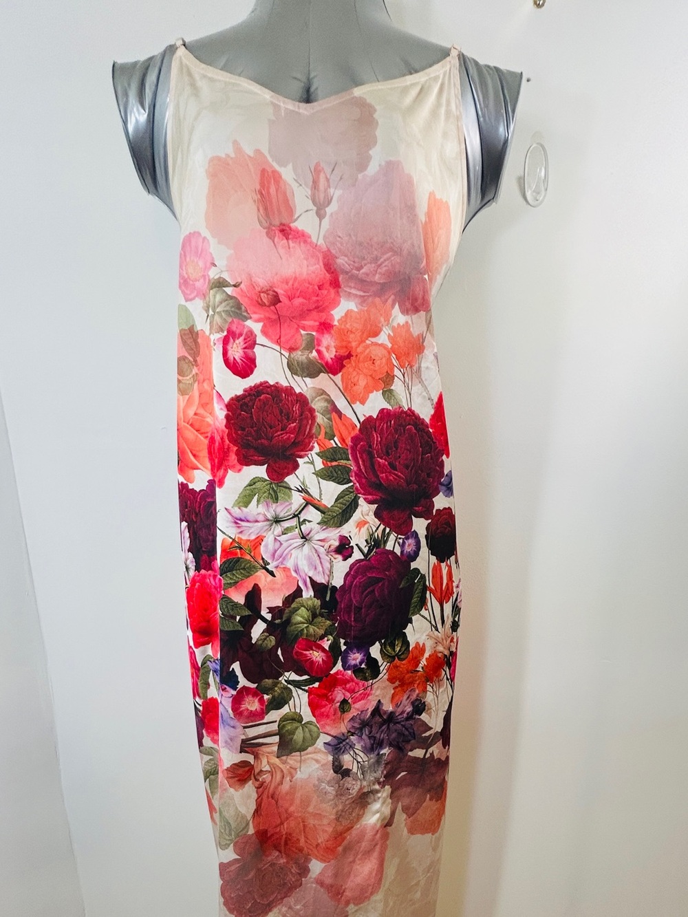 Soma Cream Slip Dress with Red & Pink Floral Print
